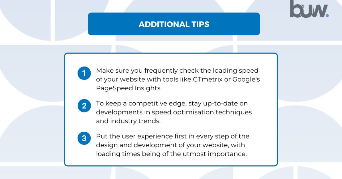 Additional Tips on Website Page Speed Loading